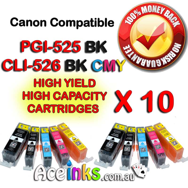 10 Combo Compatible Canon PGI-525BK/CLI-526BK C/M/Y